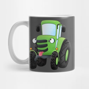 Cute green happy farm tractor cartoon illustration Mug
